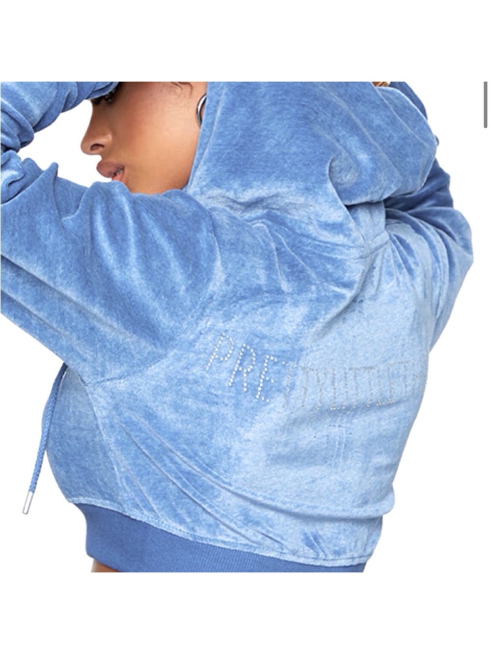 Pretty Little Thing Velour Cropped Hoodie with Embellished PLT back - NWT